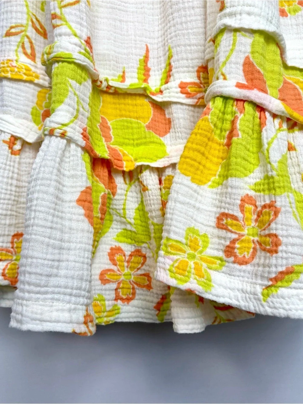 Free People Fleur Dress Top Sz M Cotton Gauze Tiered Tie Shoulder Boho Cottage